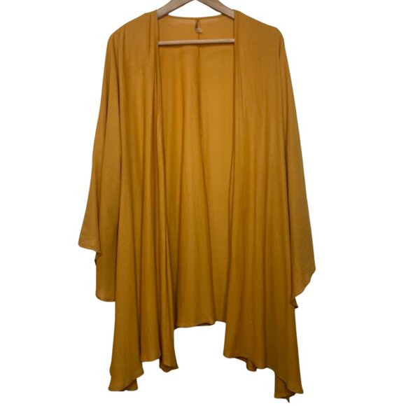 FOREVER 21 | Women's Mustard Yellow Bell Sleeve Open Front Kimono | Size L - Picture 1 of 11